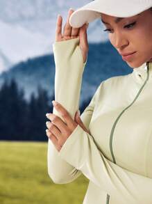 SHEIN Outdoor Urban Effen kleur Lange mouw Duimgaten Getailleerde capuchon Sportjas