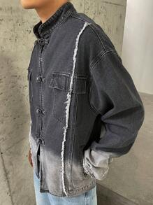 Manfinity EMRG Men Casual Street Raw Edge Flap Pocket Button Down Denim Shirt, Fall - Multicolor - View 5