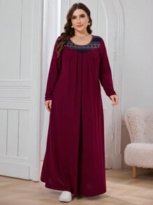 Al Najma Váy Maxi Dài Tay Xếp Ly Cổ Tròn Cỡ Lớn Cho Nữ, Mùa Thu/Đông, Váy Maxi Áo Thun Đơn Giản, Dành Cho Thường Ngày - Nhiều màu - Xem 1