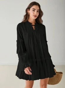 Enchnt Spring/Winter Romantic Women's Vacation Cute Sweetheart Casual Black Ruffle Hem Dress,Sweet&Elegant Outfit For Valentine's Day&Christmas Party&New Years&Birthday&Holiday &Sweet Date Night&Daily Commuting