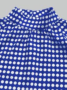 Chiquease Vestido veraniego de moda con estampado de lunares, cuello alto y mangas de linterna - azul real - Ver 5