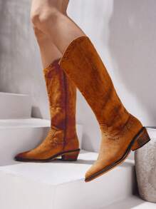 Styleloop Women's Western Style Retro Knee-High Boots - Brown - View 1