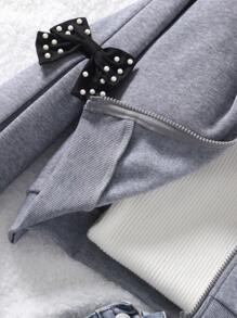 Tween Girl Pearl & Bow Detail Collar Sweatshirt - Grey - View 6