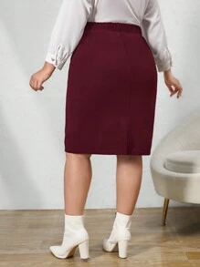 SHEIN Clasi Váy chữ A thường ngày trang trí kim loại cỡ lớn cho nữ - Màu Đỏ Sâu - Xem 2