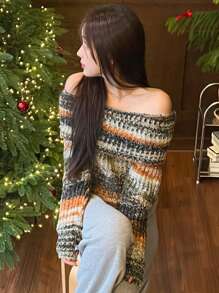 DAZY Áo len hở vai màu ombre thiết kế rộng rãi cho nữ, Áo len trễ vai, Quần áo mùa thu - Nhiều màu - Xem 8