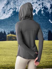 SHEIN Outdoor Urban Autumn Casual Breathable Fitted Hooded Sweatshirt - Dark Grey - View 2