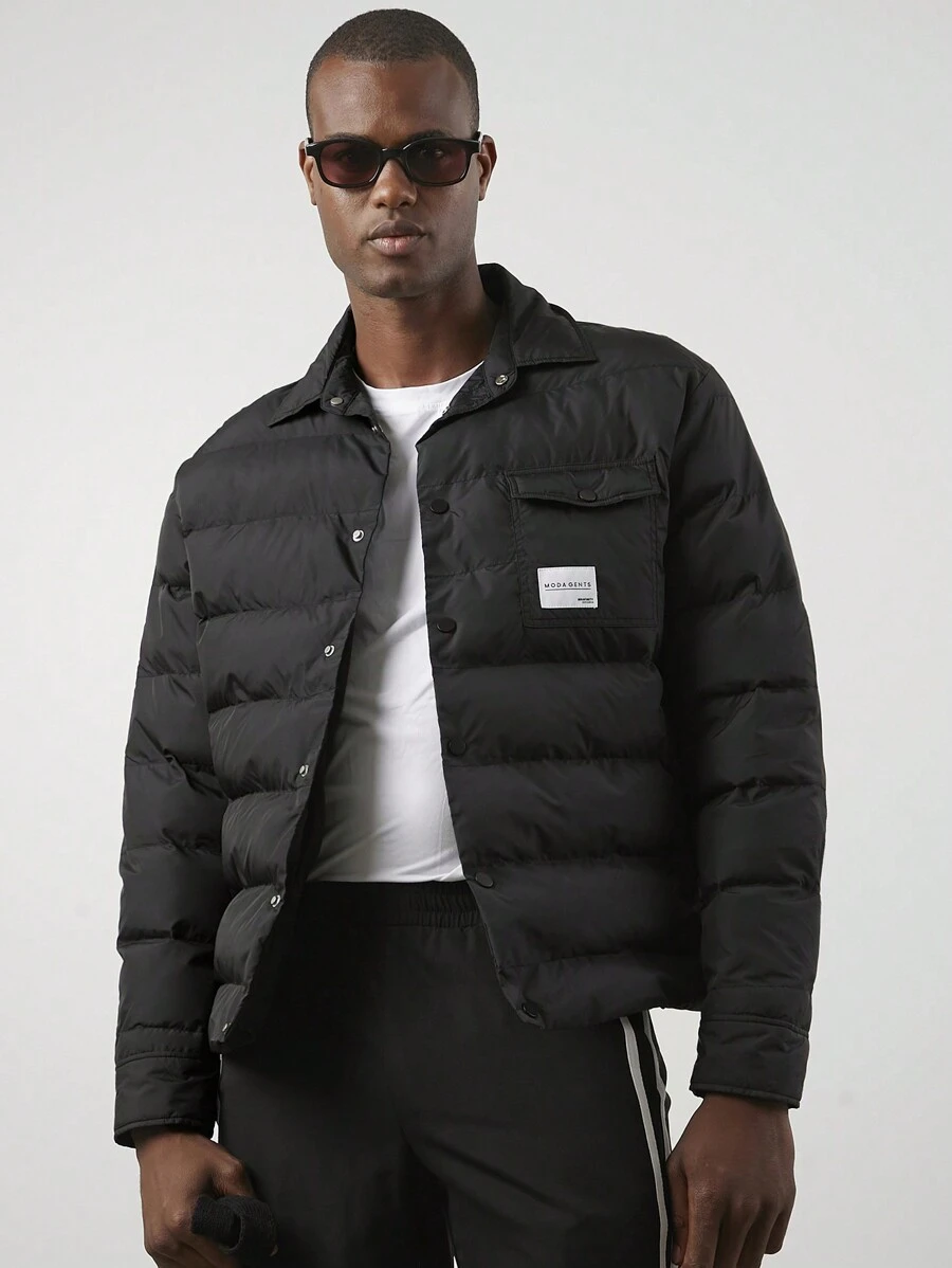 Manfinity VCAY Men's Casual Collared Fitted Padded Coat, Autumn/Winter - Black - View 1