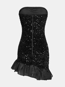 Vestido mini de fiesta para adolescentes con volantes con lentejuelas brillantes en color negro - Negro - Ver 3