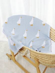 婴儿针织毯，可爱卡通小鸭提花图案，婴儿襁褓包，婴儿车毯，午睡毯，4 季爱情情人节