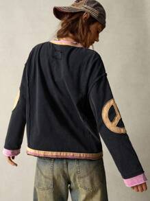 Bohemela Oversized Relaxed Fit Knitted Crewneck Sweatshirt For Women,Long Sleeve Tops In Fall/Winter - Black - View 8