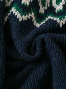 Mulvari Áo len tay đèn lồng cổ tròn họa tiết hình học thường ngày cho nữ, mùa thu/đông - Màu xanh hải quân - Xem 3