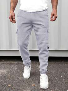 SHEIN Teen Boys 2 Pieces Casual Outfit Set - Includes Striped Sweatpants With Pockets & Drawstring Waist, Suitable For Fall, Winter, Casual, Sports, Birthday, And More - Grey And Black Colors