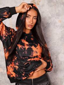 Zolique Casual Flame Orange Black Knitted Long-Sleeved Hoodie With Large Pockets Thick Autumn/Winter Daily Back Offset Halloween Skull Themed Party Ladies Hoodie Pullover Fall Sweatshirt - Black - View 5