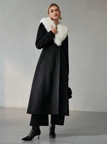 MOTF PREMIUM WOOL CONTRAST FLUFFY COLLAR OVERCOAT