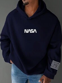 Manfinity Homme Áo nỉ trùm đầu thường ngày in chữ cỡ lớn cho nam, Áo hoodie, Áo hoodie nam, Áo hoodie màu xanh đậm, Áo hoodie nam - Màu xanh hải quân - Xem 1
