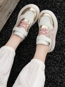 1 Pair Children White Breathable Casual Sneakers, Versatile Spring Style Colorful Sneakers