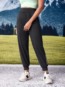 SHEIN Sports Damen Lässig Alltags Jogginghose mit Tunnelzug, geeignet für den Herbst - Schwarz - Übersicht 1