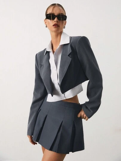 SHEIN Unity 女式撞色二合一立领长袖短款休闲夹克，秋季