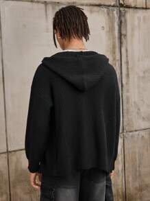 Forever 21 Men's Boxy Oversized Zip Through Hoodie Cardigan In Black Fall/Winter - Black - View 3