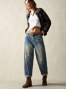 Bohemela Women's Casual Vacation Woven Denim Harem Pants