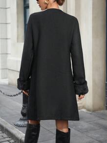 Chiquease Women's Solid Color Round Neck Fluffy Sleeve Metal Button Elegant Knitted Coat, Autumn Winter Fall Cloth For Women