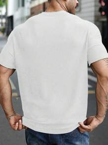 Manfinity Homme Áo thun nam cổ tròn tay ngắn trơn cỡ lớn thường ngày - trắng - Xem 2