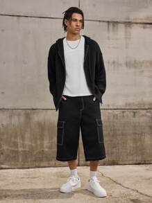 Forever 21 Men's Boxy Oversized Zip Through Hoodie Cardigan In Black Fall/Winter - Black - View 1