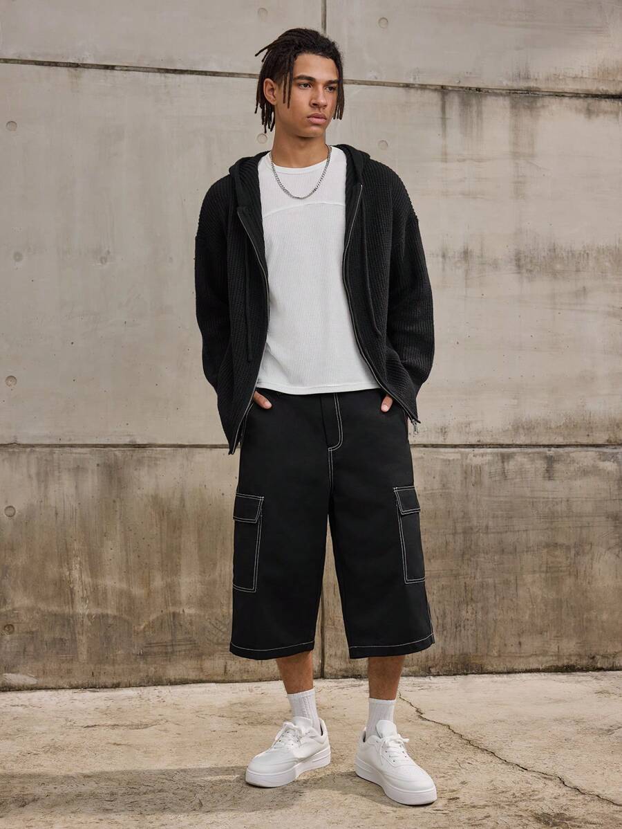 Forever 21 Men's Boxy Oversized Zip Through Hoodie Cardigan In Black Fall/Winter - Black - View 1