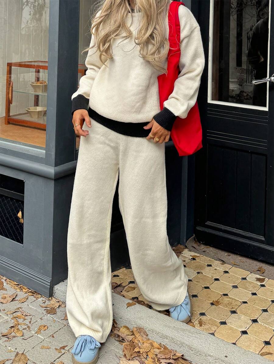 Chiquease 2pcs Contrast Color Crew Neck Oversized Casual Slouchy Pullover Sweaters For Women Fall Cloth For Women - Multicolor - View 1
