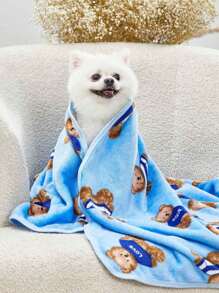 PETSIN Blue Bear Print Cute And Warm Pet Throw Blanket - Multicolor - View 4