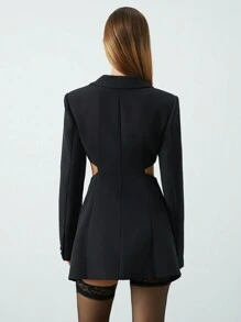 SHEIN Unity Black V-Neck Cut-Out Deconstructed Metal Button Women Business Casual Blazer - Black - View 2