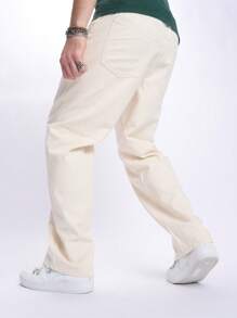 RONVEXI Men Straight Leg Loose Fit Casual Pocket Denim Jeans, Plain Long Washed Baggy Khaki Cargo Jeans Light Jeans, For Husband, Boyfriend Gifts Commute College Hang Out Street Urban - Beige - View 3