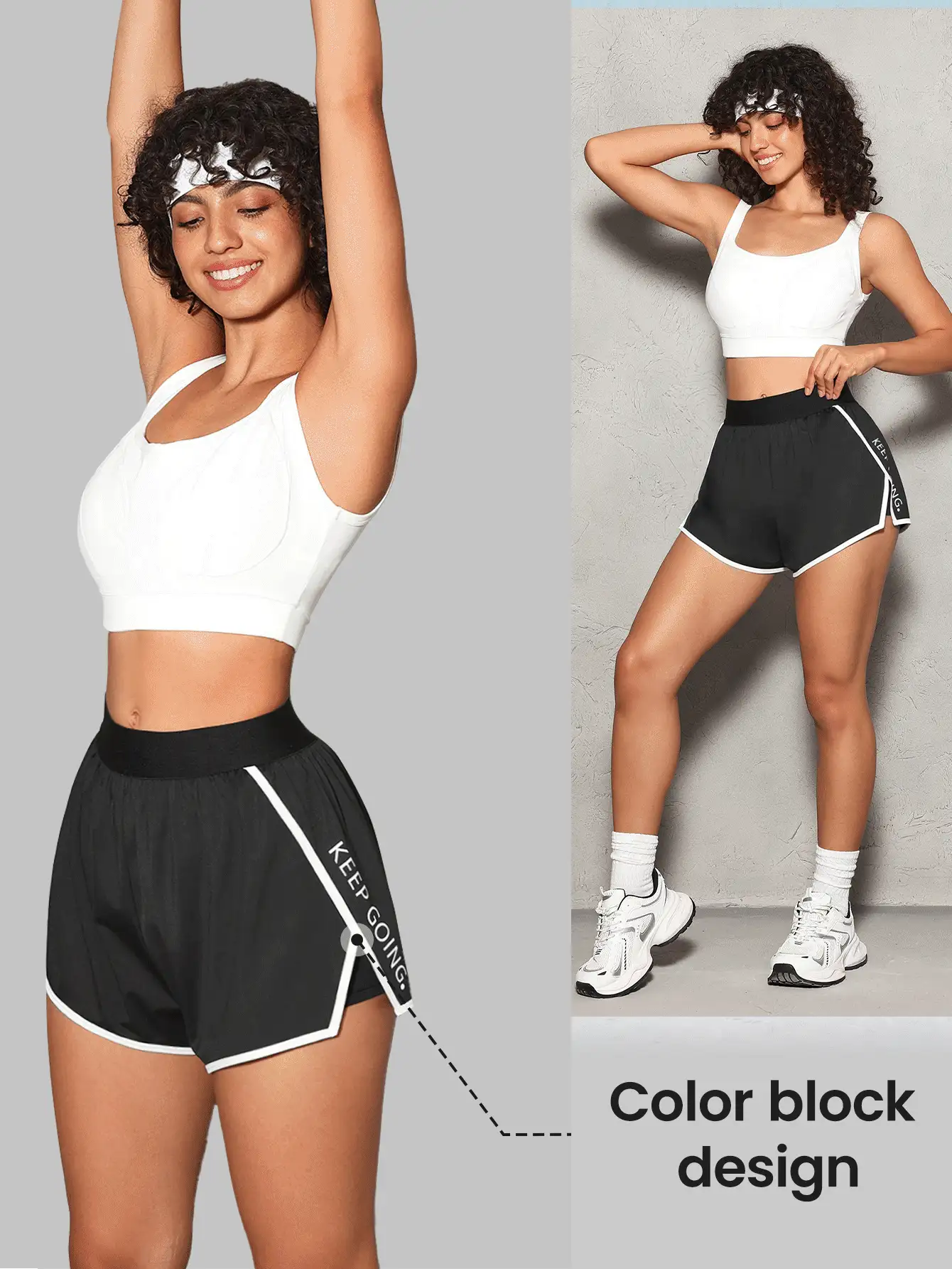 SHEIN Sports Contrast Trim Letter Print Sports Shorts Sweater Shorts - Black - View 3