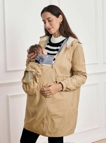 MaterniWear 3-In-1 Kangaroo Pocket Maternity Hooded Padded Coat, Winter Coat Outerwear For Pregnant Women
