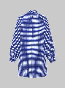 Chiquease Vestido veraniego de moda con estampado de lunares, cuello alto y mangas de linterna - azul real - Ver 2