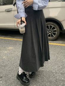 DAZY 女士休闲百褶中长A字裙，无腰带，秋冬女装半身裙