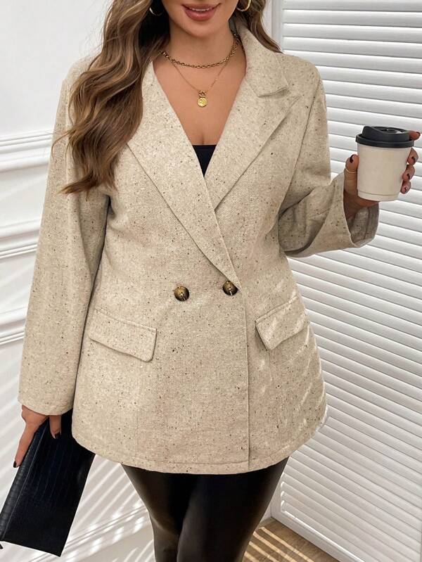 SHEIN Clasi Plus Size Women Textured Apricot Office Lady Blazer Jacket