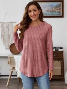 EMERY ROSE Women's Casual Solid Color Button Back Curved Hem T-Shirt Women Long Sleeve Tops Grey Tops For Women Gray Blouse Women Solid Color T Shirt Tops Women Women Women's Fall Clothes