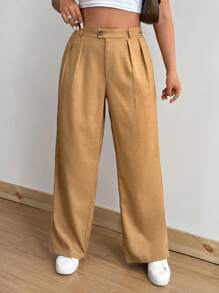 Flirla Plus Size Casual & Stylish Commuting Sports Style Simple Design Pants Fall Cloth For Women - Khaki - View 5