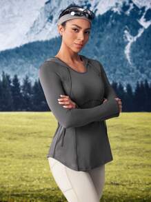 SHEIN Outdoor Urban Autumn Casual Breathable Fitted Hooded Sweatshirt - Dark Grey - View 10