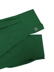 Women's Casual Solid Color Button Down Patch Pocket Loose Blouse, Autumn - Dark Green - View 6