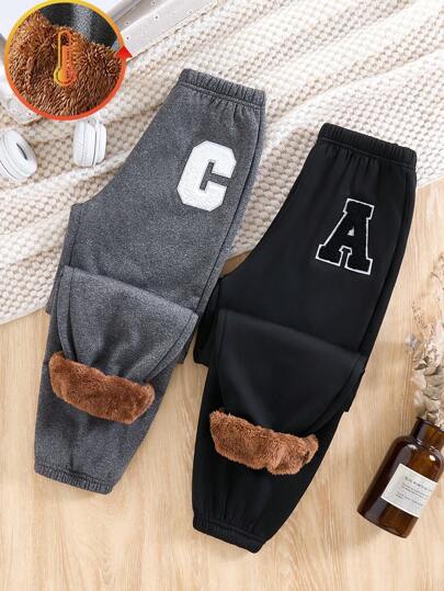 SHEIN Explorewe Calça jogger com forro térmico Tween Girl, preta e cinza, inverno