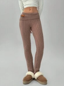 Aloruh Women's Chic And  Fashionable Casual Low Waist Asymmetrical Waistband Fitted Long Sweaters Pants - Dusty Purple - View 4