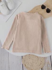 SHEIN Áo len cardigan dệt kim đơn giản cho bé gái - Màu Khaki - Xem 2