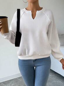 Chiquease Sudadera de mujer con cuello en V y textura de moda