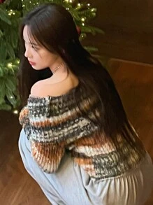 DAZY Áo len hở vai màu ombre thiết kế rộng rãi cho nữ, Áo len trễ vai, Quần áo mùa thu - Nhiều màu - Xem 2