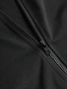 SHEIN Girlism Teen Girl Black Mock Neck Zipper Activewear Set With Jacket & Leggings, Sportswear Set, College Style Set, Jogging Set - Black - View 3