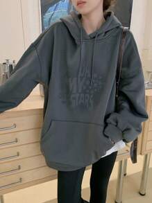 DAZY 女士长袖连帽印花休闲运动衫、秋季连帽衫、长袖上衣 - 灰色 - 查看 4