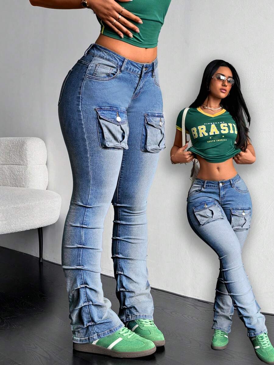 SHEIN ICON Quần Jeans Skinny Ombre Washed Casual dành cho Nữ - Rửa nhẹ - Xem 1