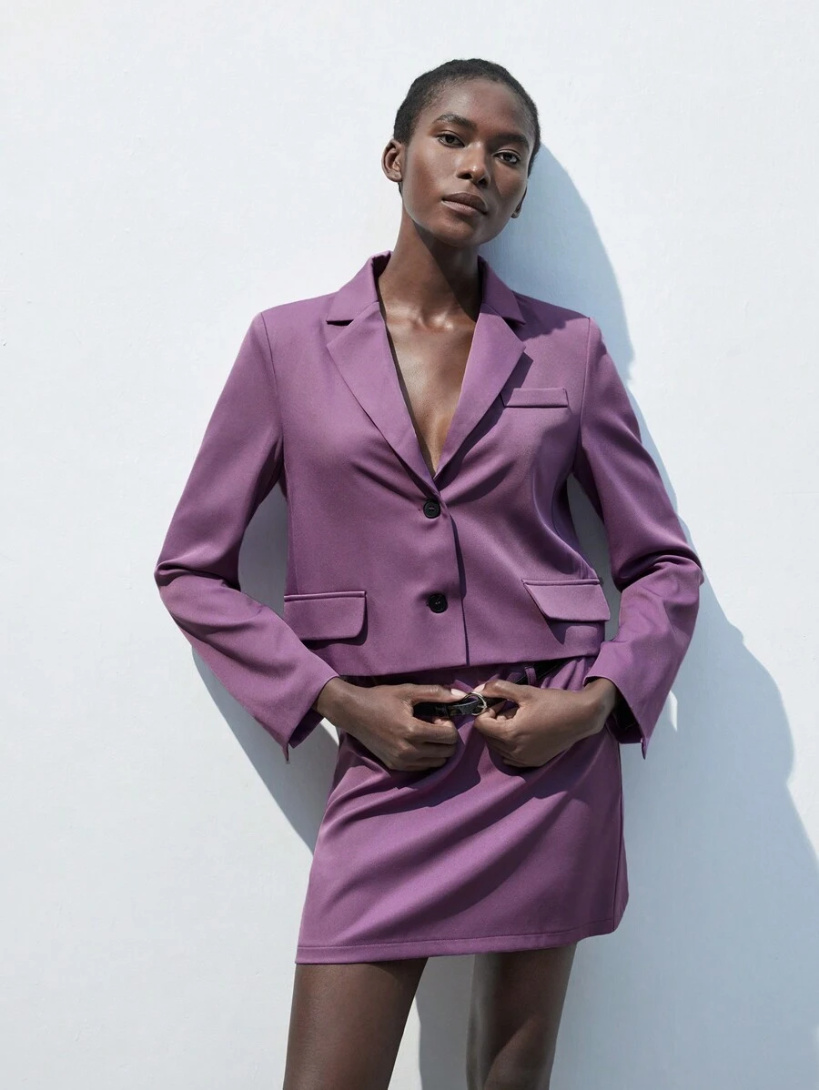 SHEIN Maija 全新秋季休闲都市优雅现代女士长袖西装外套，紫色 - 紫色 - 查看 1